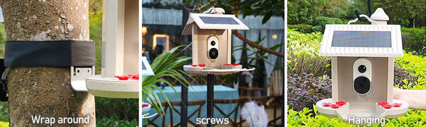 Alimentador de pássaros com câmera e reconhecimento de pássaros AI para o jardim - Com célula solar integrada