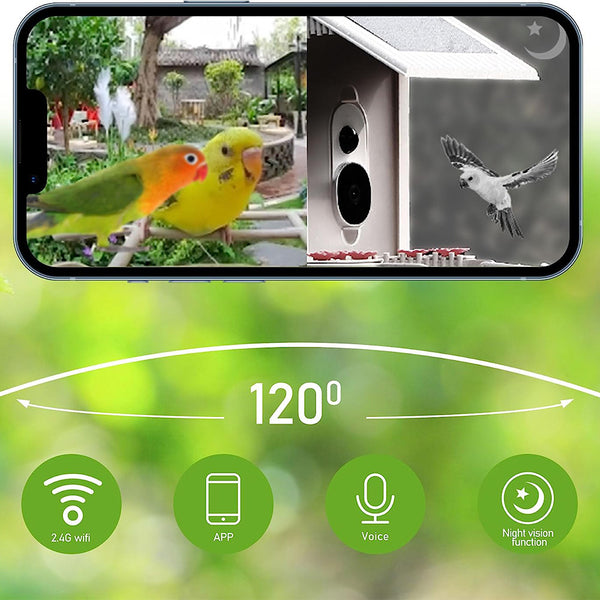 Alimentador de pássaros com câmera e reconhecimento de pássaros AI para o jardim - Com célula solar integrada