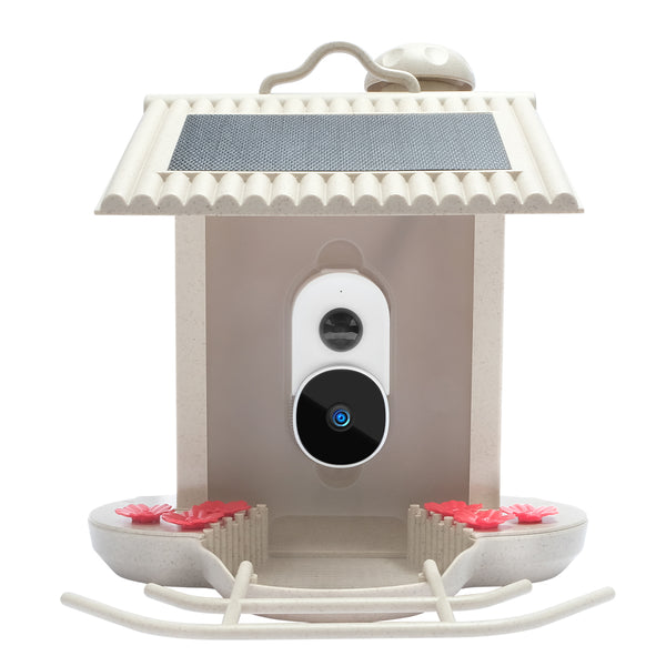 Alimentador de pássaros com câmera e reconhecimento de pássaros AI para o jardim - Com célula solar integrada