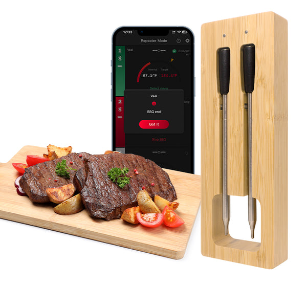 Termómetro para cozinhar e fritar - WIFI com APP para fritar - Repetidor garante uma longa distância entre o telemóvel - Forno, grelhador ou frigideira.