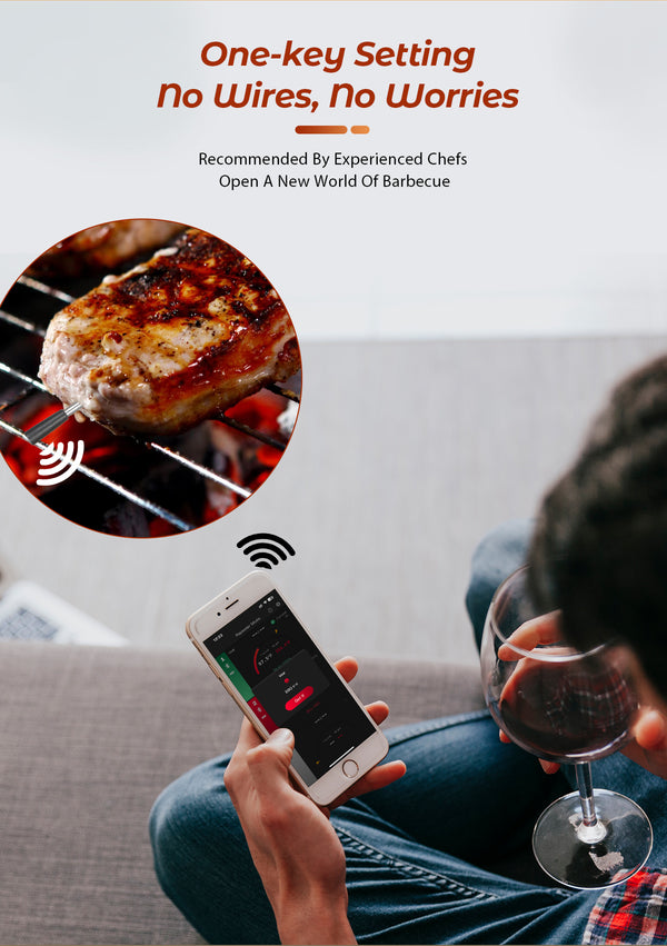 Termómetro para cozinhar e fritar - WIFI com APP para fritar - Repetidor garante uma longa distância entre o telemóvel - Forno, grelhador ou frigideira.