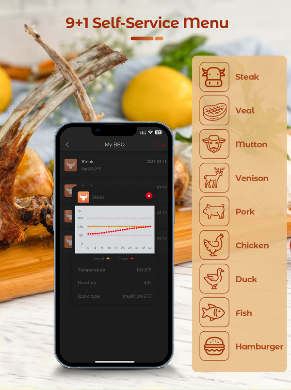 Termómetro para cozinhar e fritar - WIFI com APP para fritar - Repetidor garante uma longa distância entre o telemóvel - Forno, grelhador ou frigideira.