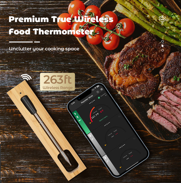 Termómetro para cozinhar e fritar - WIFI com APP para fritar - Repetidor garante uma longa distância entre o telemóvel - Forno, grelhador ou frigideira.