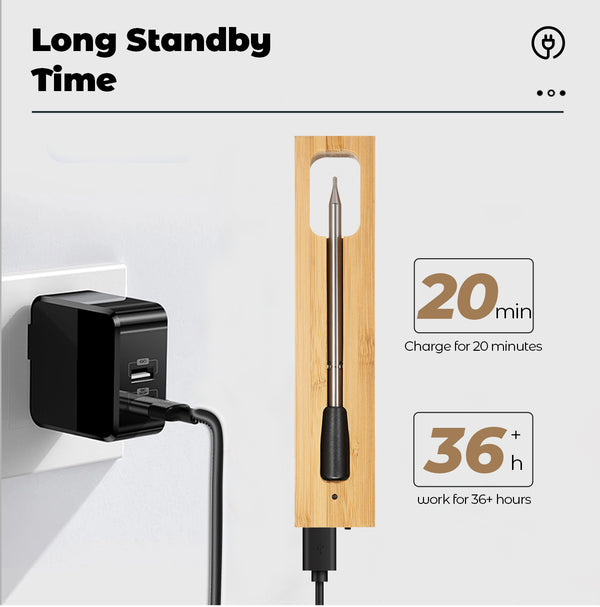 Termómetro para cozinhar e fritar - WIFI com APP para fritar - Repetidor garante uma longa distância entre o telemóvel - Forno, grelhador ou frigideira.
