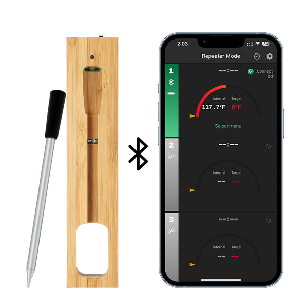 Termómetro para cozinhar e fritar - WIFI com APP para fritar - Repetidor garante uma longa distância entre o telemóvel - Forno, grelhador ou frigideira.