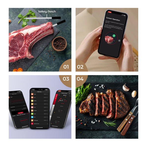 Termómetro para cozinhar e fritar - WIFI com APP para fritar - Repetidor garante uma longa distância entre o telemóvel - Forno, grelhador ou frigideira.
