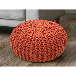 Pufe com diâmetro 55 cm (vermelho laranja) - Banco/almofada de chão em malha - Malha grossa com aspecto extra alto altura 37 cm