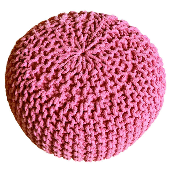 Pouf with diameter 55 cm (pink) - Knit stool/floor cushion - Coarse knit look extra high height 37 cm