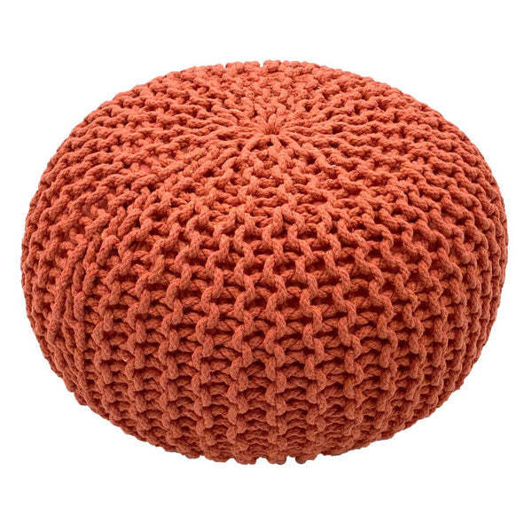 Pufe com diâmetro 55 cm (vermelho laranja) - Banco/almofada de chão em malha - Malha grossa com aspecto extra alto altura 37 cm