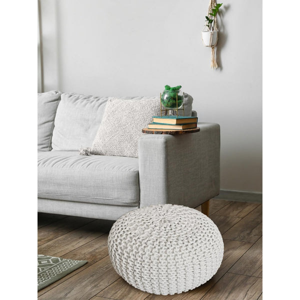 Pufe com diâmetro 55 cm (cinza) - Banco/almofada de chão em malha - Malha grossa com aparência extra alta altura 37 cm