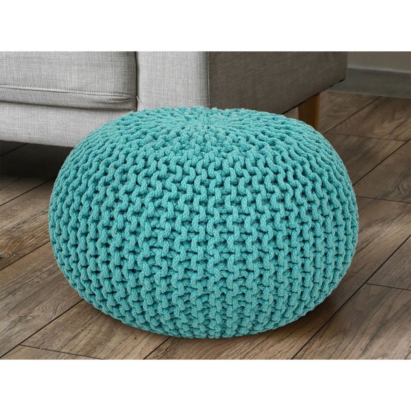 Pufe com diâmetro de 55 cm, banco de malha (verde menta) - Pufe/almofada de chão - Malha grossa com aspecto extra alto, altura 37 cm