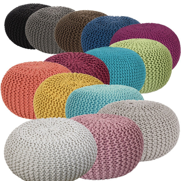 Pouf with diameter 55 cm (pink) - Knit stool/floor cushion - Coarse knit look extra high height 37 cm