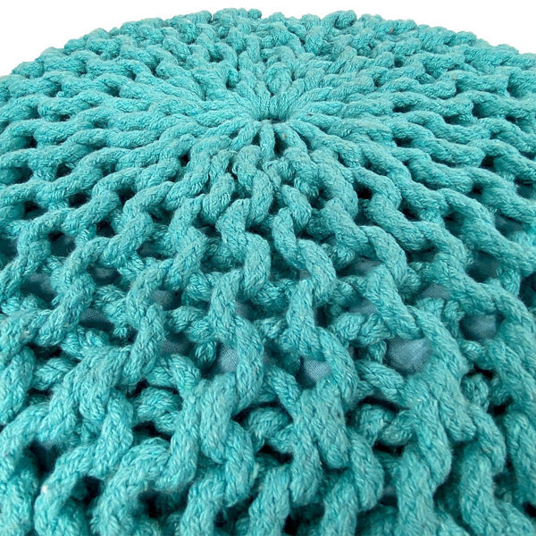 Pufe com diâmetro de 55 cm, banco de malha (verde menta) - Pufe/almofada de chão - Malha grossa com aspecto extra alto, altura 37 cm