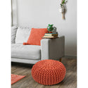 Pufe com diâmetro 55 cm (vermelho laranja) - Banco/almofada de chão em malha - Malha grossa com aspecto extra alto altura 37 cm