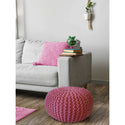 Pouf with diameter 55 cm (pink) - Knit stool/floor cushion - Coarse knit look extra high height 37 cm