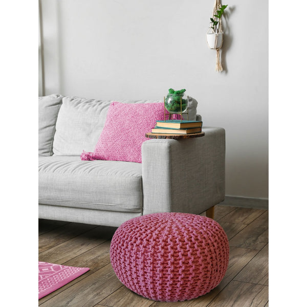 Pouf with diameter 55 cm (pink) - Knit stool/floor cushion - Coarse knit look extra high height 37 cm