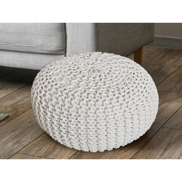 Pufe com diâmetro 55 cm (cinza) - Banco/almofada de chão em malha - Malha grossa com aparência extra alta altura 37 cm