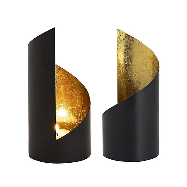 Conjunto de castiçais Porta-velas de 2 partes Kevin. Interior cilíndrico preto mate e dourado