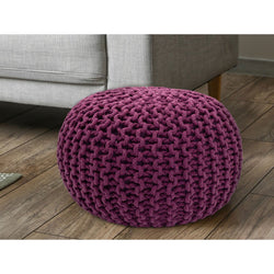 Pufe com diâmetro 55 cm (Roxo) - Banco/almofada de chão em malha - Malha grossa com aspecto extra alto altura 37 cm
