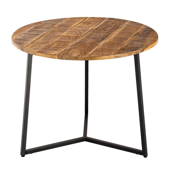 Mesa de centro redonda em madeira maciça com 56 cm de diâmetro. Mesa de centro, mesa lateral La Palma com estrutura metálica em preto