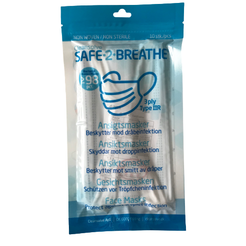 Safe2Breathe - Bocal - máscaras faciais - 3 camadas tipo IIR - marcação CE - Embalagem de 10