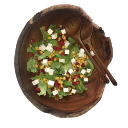 Conjunto de salada em madeira de teca - composto por tigela aprox. 30 cm de diâmetro e 10 cm de altura, bem como talheres de salada