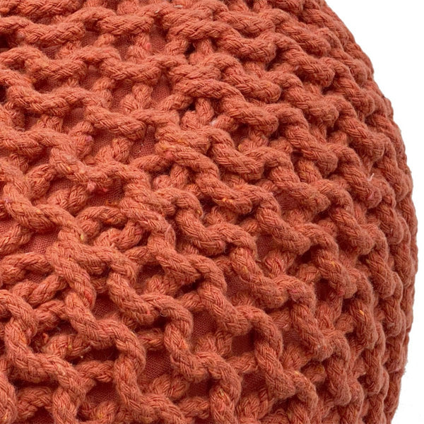 Pufe com diâmetro 55 cm (vermelho laranja) - Banco/almofada de chão em malha - Malha grossa com aspecto extra alto altura 37 cm