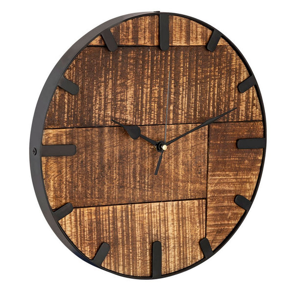 Relógio de parede em madeira com diâmetro de 30 cm. Relógio de sala moderno redondo feito de madeira vintage silenciosa. Fabricado em madeira de mangueira.